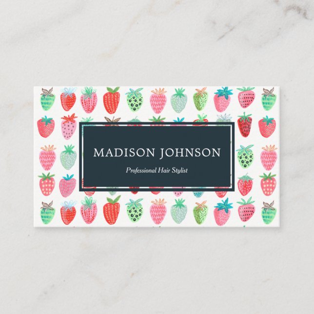 Strawberries Red Monogram Custom | Visitenkarten Visitenkarte (Vorderseite)