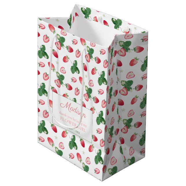 Strawberries Sweet Individuelle Name Wedding Viele Mittlere Geschenktüte (Vorderseite Schrägansicht)