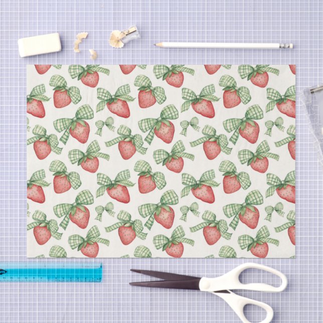 Strawberries with Green Bow Birthday Seidenpapier (Handwerk)