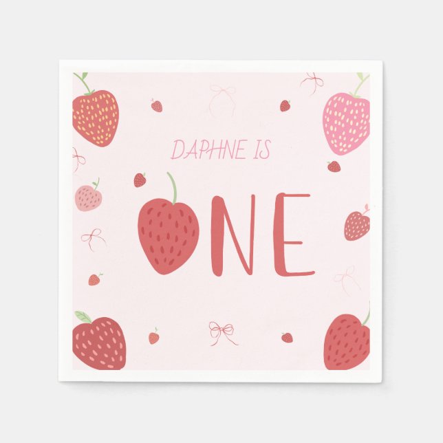 Strawberry 1. Berry Erster Geburtstag Napkins Serviette (Vorderseite)