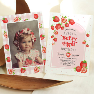 Strawberry 1. Geburtstag Berry Erstes Foto Party Einladung