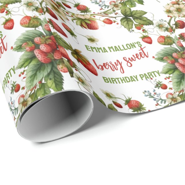 Strawberry 1. Geburtstag Berry First Geschenkpapier (Rolleneckpunkt)