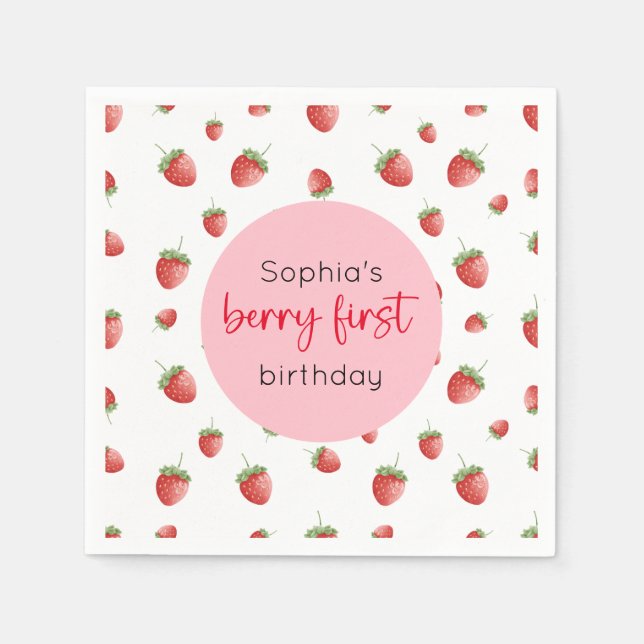 Strawberry 1. Geburtstag Berry First Serviette (Vorderseite)