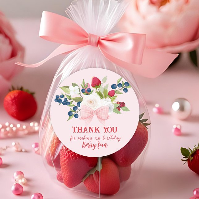 Strawberry 1. Geburtstag Berry Sweet Pink Runder Aufkleber (Von Creator hochgeladen)