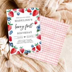 Strawberry 1. Geburtstag Einladung First Berry Swe
