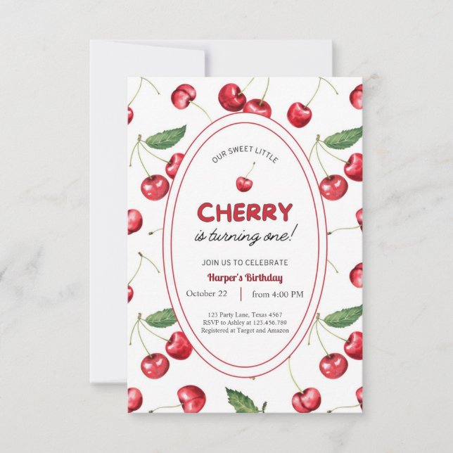 Strawberry 1. Geburtstag Einladung First Berry Swe (Vorderseite)