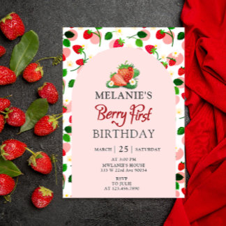 Strawberry 1. Geburtstag Party | Berry First Pink Einladung