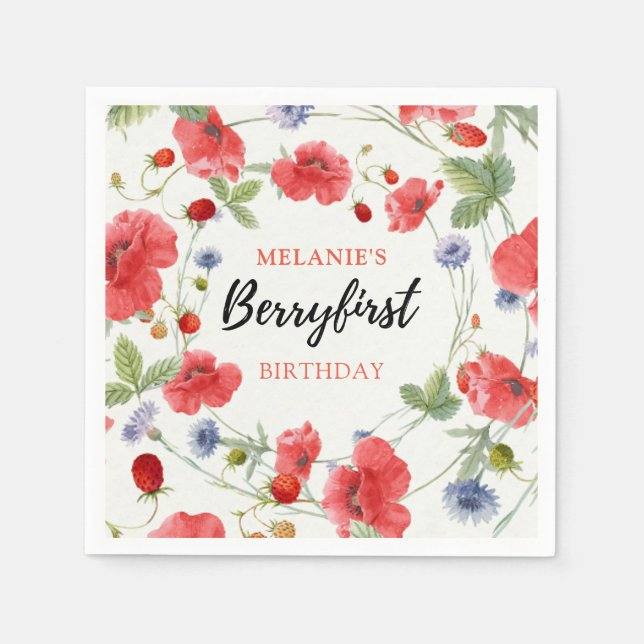 Strawberry 1. Geburtstag Party | Berry First Serviette (Vorderseite)