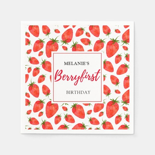 Strawberry 1. Geburtstag Party | Berry Pattern Serviette (Vorderseite)