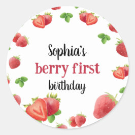 Strawberry 1. Geburtstag Party Berry Sweet Runder Aufkleber