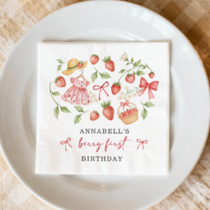 Strawberry 1. Geburtstagseinladung Erste Beere Süß Serviette