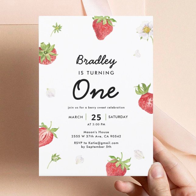 Strawberry 1. Girl Berry Erster Geburtstag Einladung (Von Creator hochgeladen)