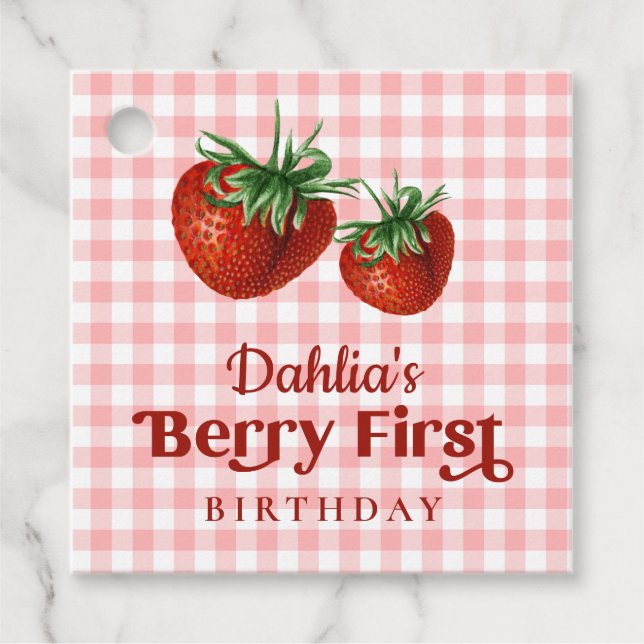 Strawberry 1st Birthday Berry First Birthday Geschenkanhänger (Vorderseite)