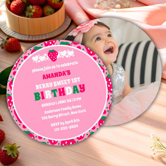 Strawberry 1st Birthday Celebration Photo Einladung