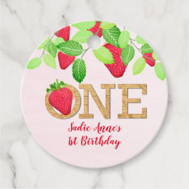 Strawberry 1st Birthday Girl Red Rustic Geschenkanhänger