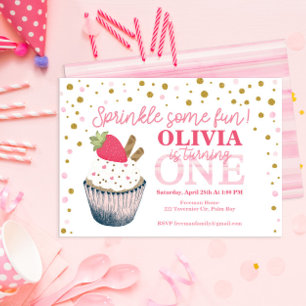 Strawberry 1st Birthday Party Baby Girl Einladung