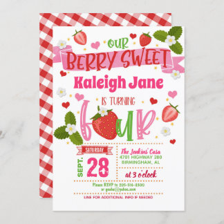Strawberry 4. Geburtstag Einladung