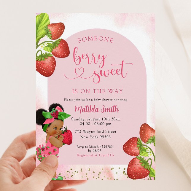 Strawberry African Girl Berry Sweet Baby Dusche Einladung (Von Creator hochgeladen)