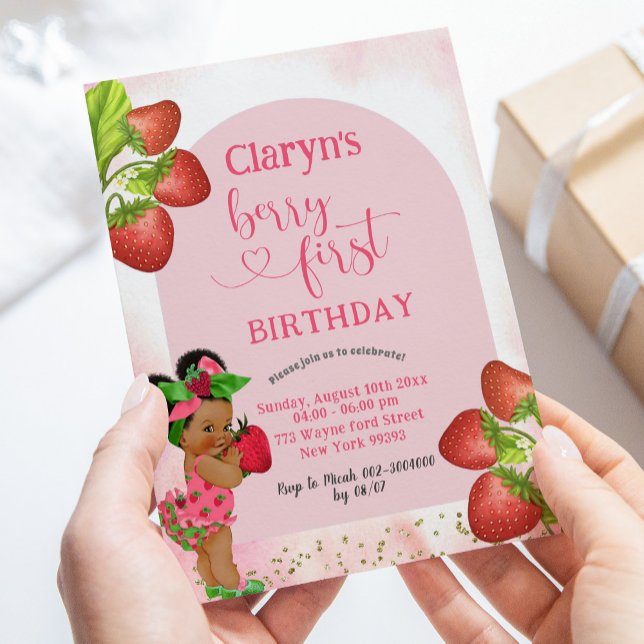 Strawberry African Girl Berry Sweet Erster Geburts Einladung (Von Creator hochgeladen)