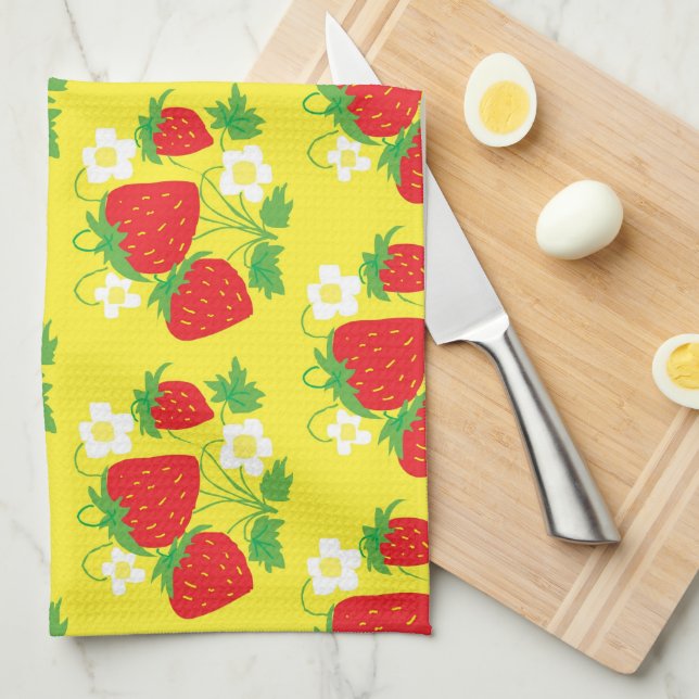 Strawberry and Flower Yellow Pattern Geschirrtuch (Viertel Falte)