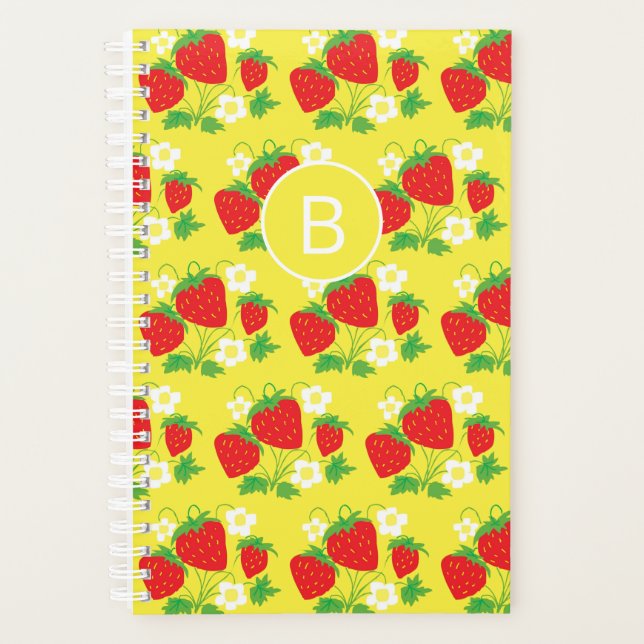 Strawberry and Flower Yellow Pattern Monogrammed Planer (Vorderseite)