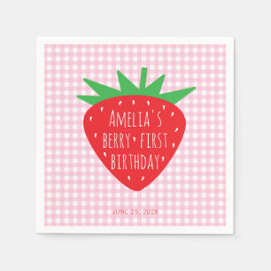 Strawberry auf Pink Kariert Girl Berry Erster Gebu Serviette