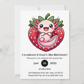 Strawberry Axolotl Joy Birthday Einladung