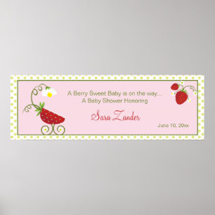 Strawberry Baby Carriage Baby Shower Banner Poster