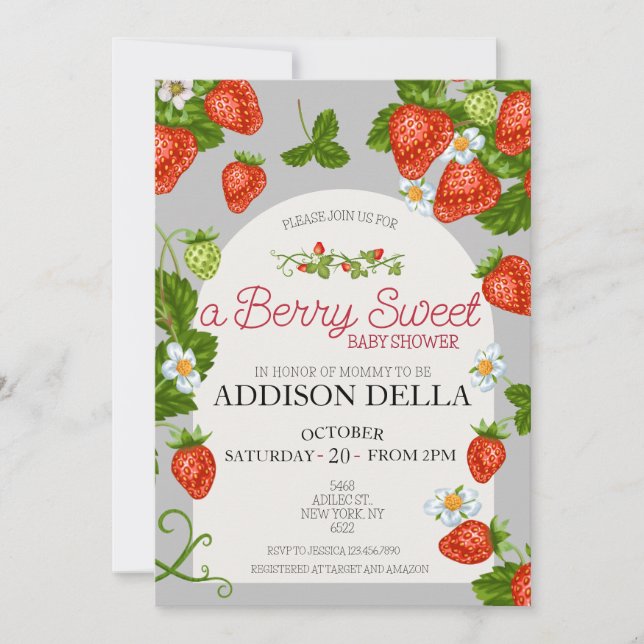 Strawberry Baby Dusche | Berry Sweet Einladung (Vorderseite)