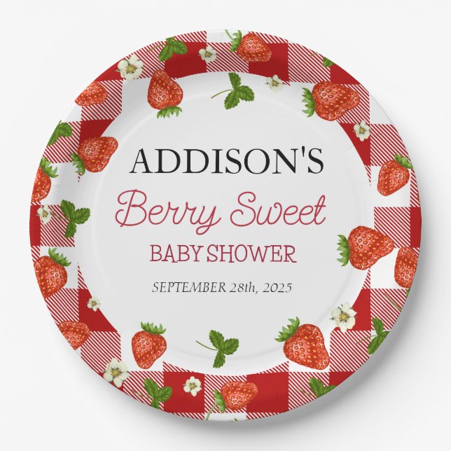 Strawberry Baby Dusche | Berry Sweet Pappteller (Vorderseite)