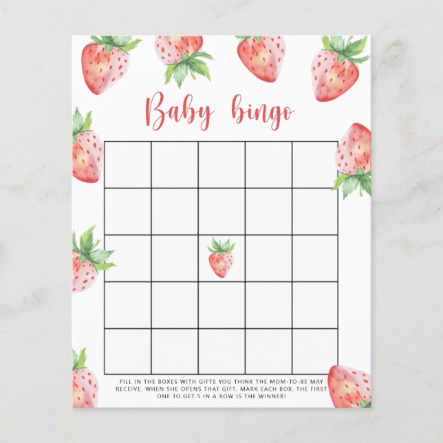 Strawberry - Baby Dusche Bingo Spiel (Vorderseite)