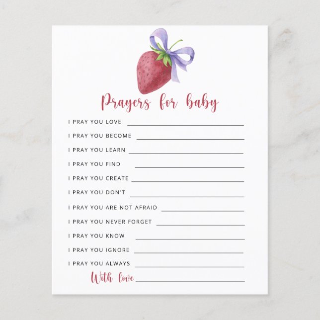 Strawberry Baby Dusche - Gebete für Baby (Vorderseite)
