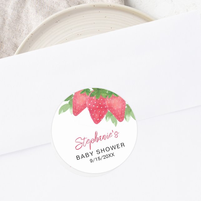 Strawberry Baby Dusche Runder Aufkleber (Von Creator hochgeladen)