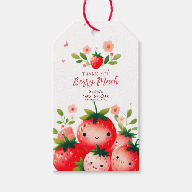 Strawberry Baby Dusche Vielen Dank Berry Much Geschenkanhänger (Vorderseite)