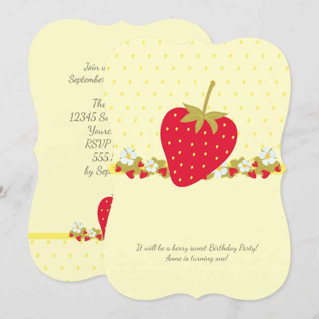 Strawberry baby First Birthday Party Einladung (Vorne/Hinten)