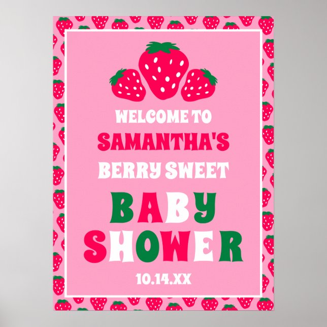 Strawberry Baby Girl Shower Berry Sweet Willkommen Poster (Vorne)