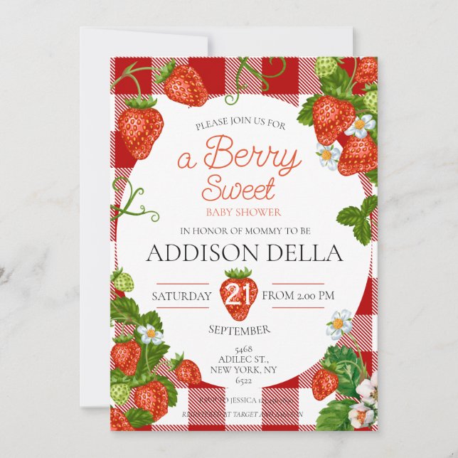Strawberry Baby Shower Berry Baby Einladung (Vorderseite)