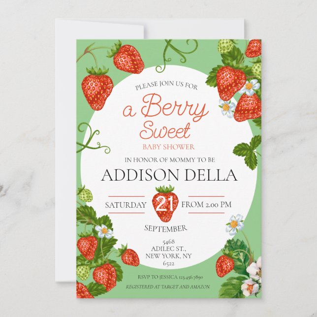 Strawberry Baby Shower Berry Baby Einladung (Vorderseite)
