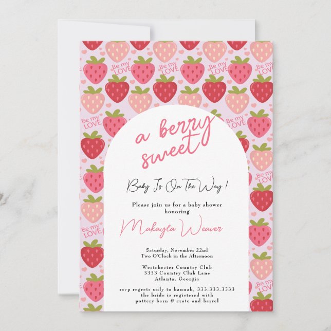 Strawberry Baby Shower Berry Sweet Einladung (Vorderseite)