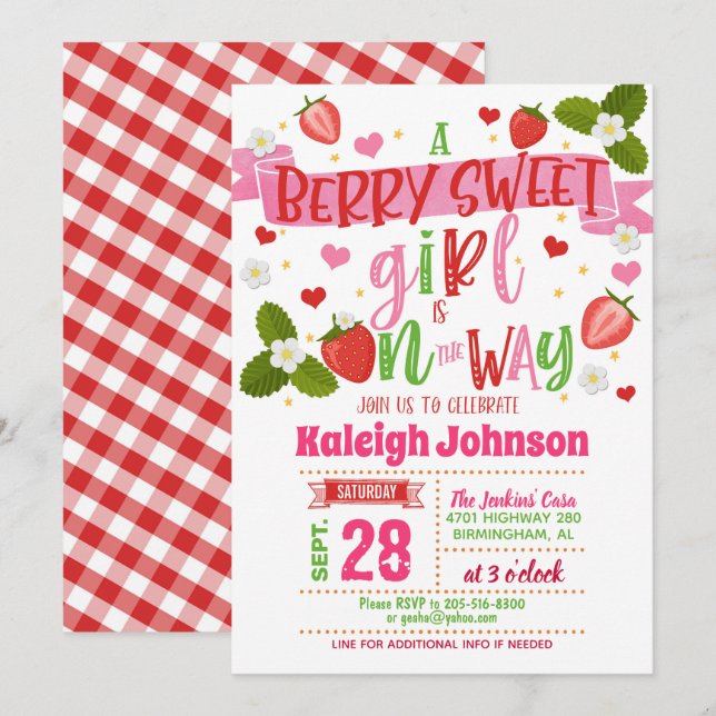 Strawberry Baby Shower Einladung (Vorne/Hinten)