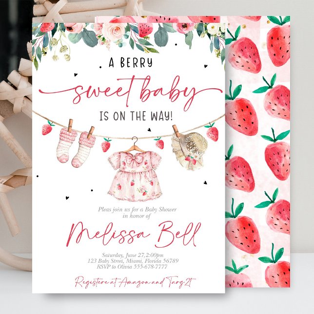 Strawberry Baby Shower Einladung (Discover charming strawberry-themed baby shower invitations and decor! Perfect for spring and summer)