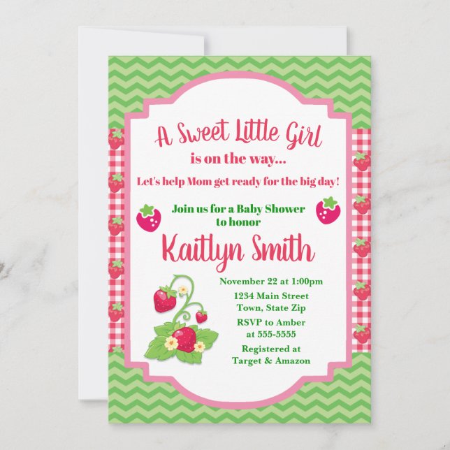 Strawberry Baby Shower Einladung 12x18 Girl Baby (Vorderseite)