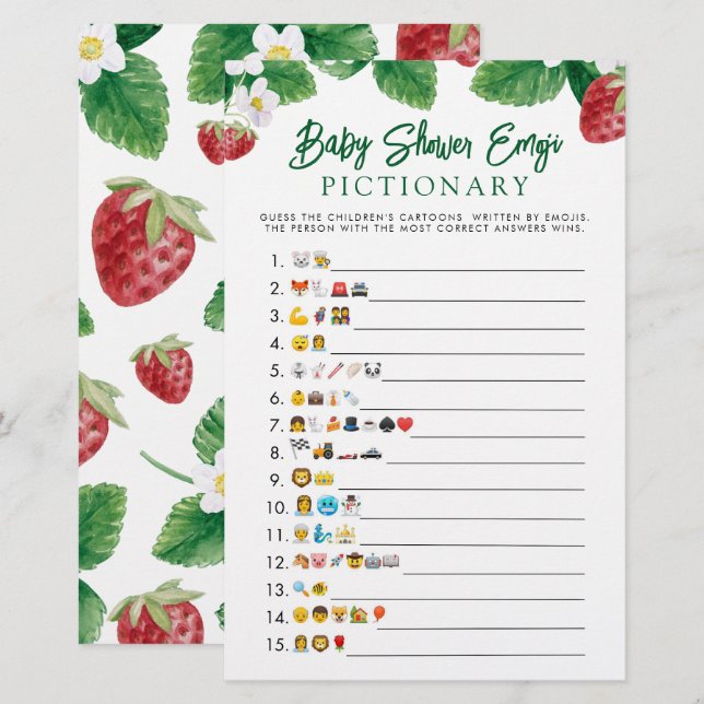 Strawberry Baby Shower Emoji Game (Vorne/Hinten)