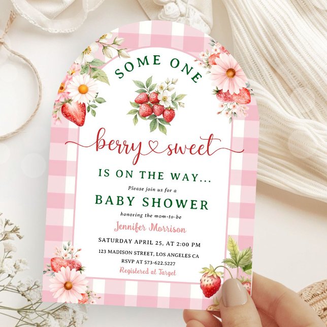 Strawberry Baby Shower Girl Pink Berry Arched Einladung (Von Creator hochgeladen)