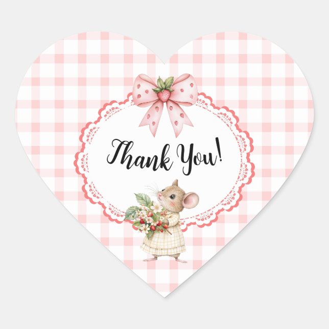 Strawberry Baby Shower Heart Danke Sticker (Vorderseite)