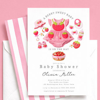 Strawberry Baby Shower Invitation Girl Pink