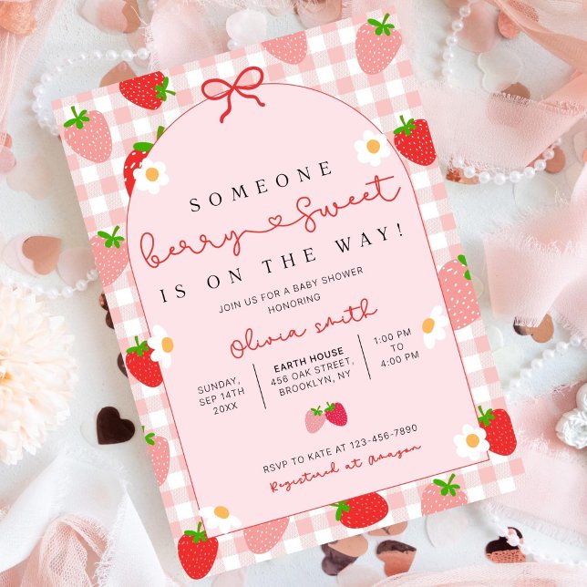 Strawberry Baby Shower Invitation Template, Editab (Créateur téléchargé)