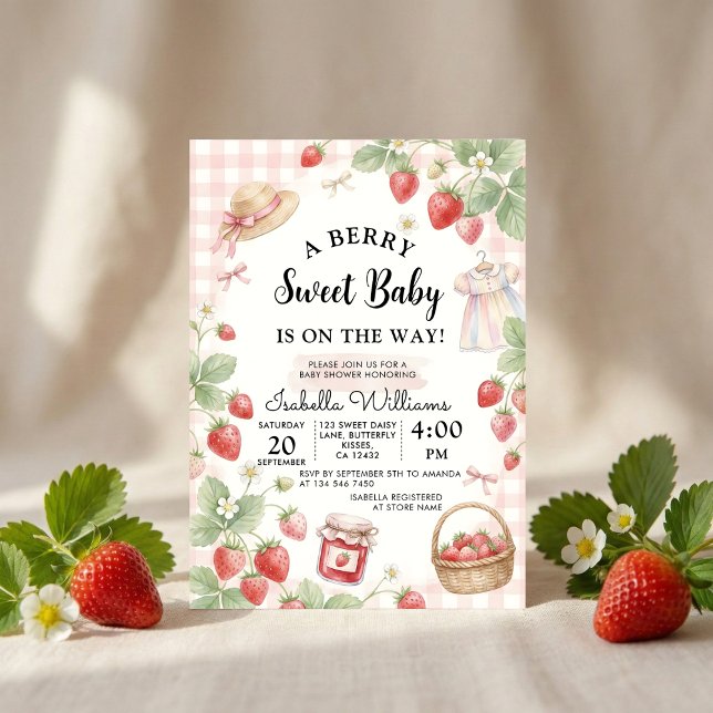 Strawberry baby shower Invite First Berry Sweet Einladung (Von Creator hochgeladen)