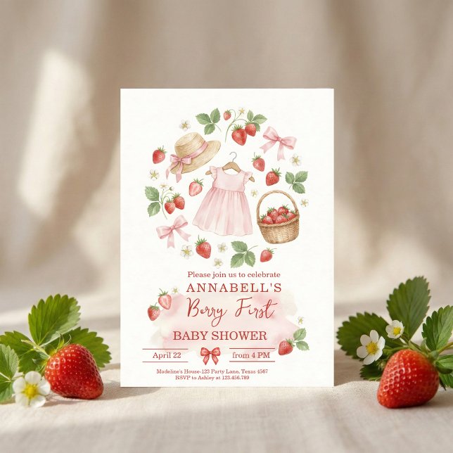 Strawberry baby shower Invite First Berry Sweet Einladung (Von Creator hochgeladen)