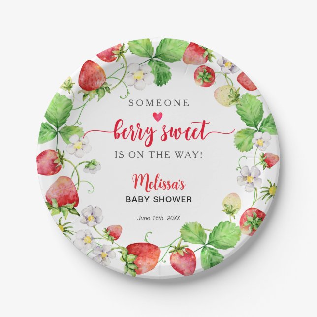 Strawberry Baby Shower Pappteller (Vorderseite)